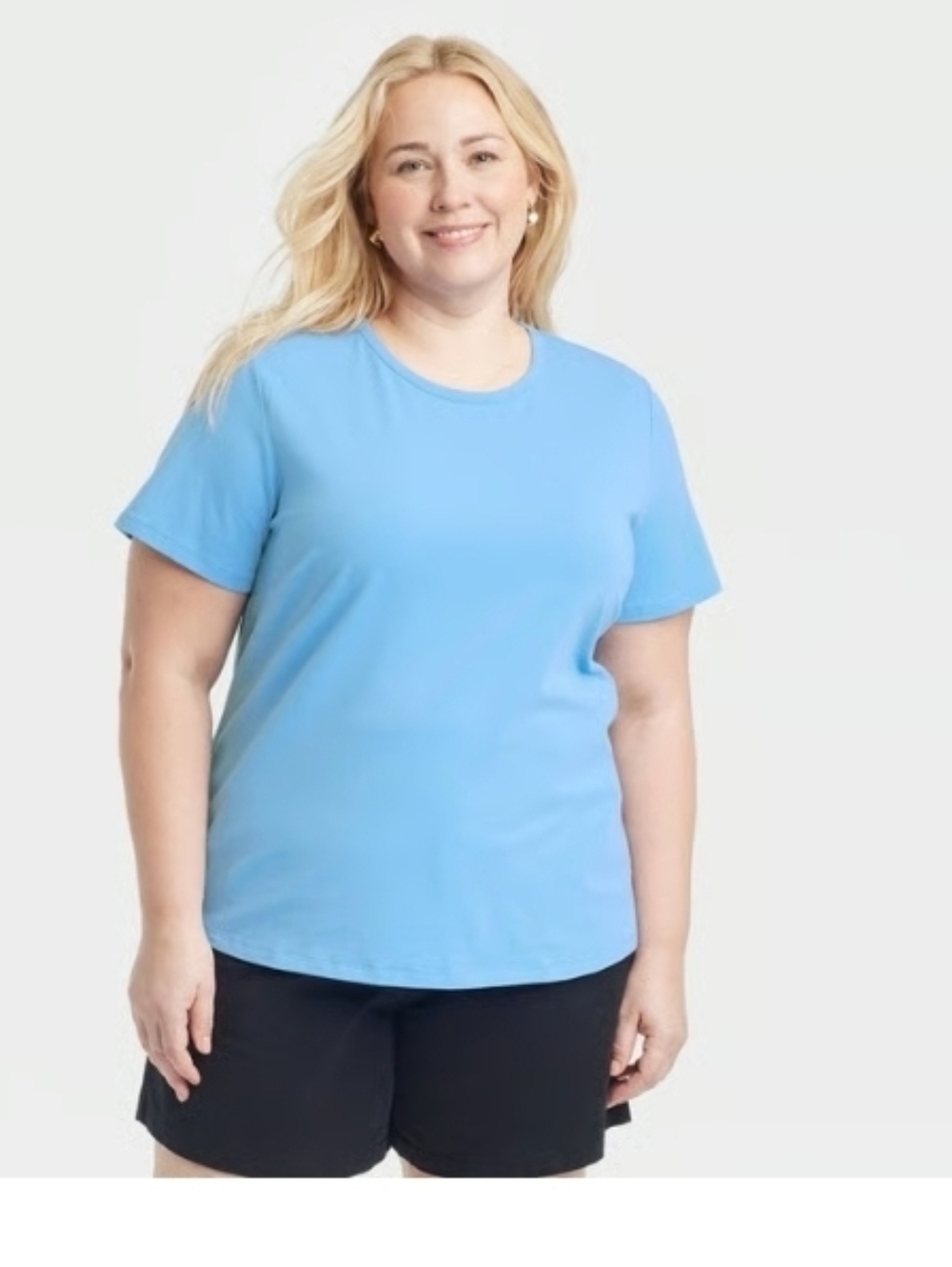 A New Day Women's Short Sleeve T-Shirt Blue Cotton-Spandex, Crew Neck, Pullover